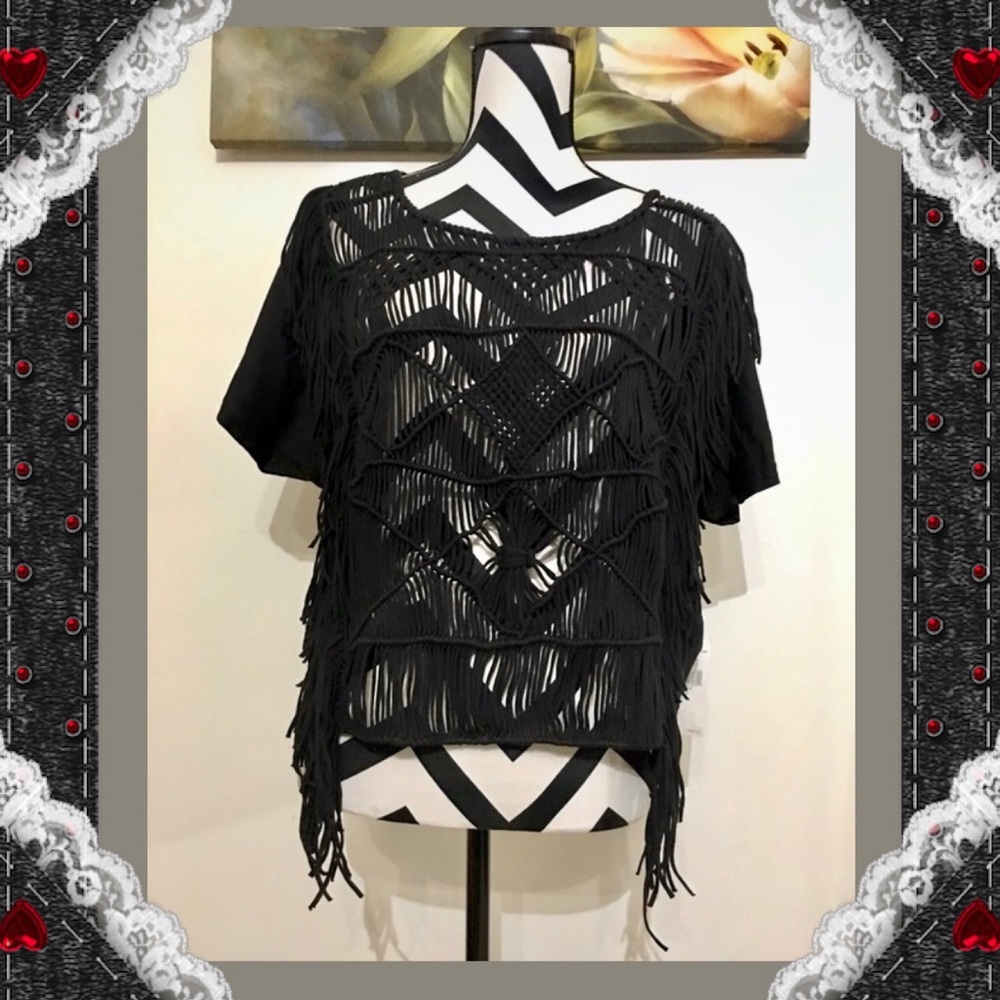 Denim&Supply Ralph Lauren Tassels Black Top